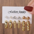 Gold 6-Pair Set Pearl Zircon Style (E0846-1)