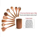 10-piece acacia wood kitchen utensil set with long handles and storage bucket - Acacia Wood 10-Piece Set / With Barrel/Approx. 1060g