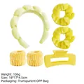 6-piece yellow hair accessory set with soft plush headband, wristbands, and matte hair claw - Yellow Rectangular (6-Piece Set)