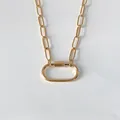14K vergoldete Edelstahl Büroklammer Halskette mit ovalem Schlossanhänger für Damen - Großer Karabiner Büroklammerkette (XNL0049-2) / 14K-Gold