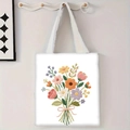 Détail de la broderie florale colorée sur un sac cabas en toile blanche suspendu - Fleurs 3D Colorées (jiayingstd90)
