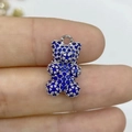 Ciondolo a forma di orsetto con zirconi blu micro-pave e cornice in argento lucido - Argento Zirconia Blu