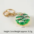 Green donut keychain charm with colorful sprinkles and white glaze, 4.5cm diameter size - 033 Green - Gold 8-clasp