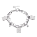 Zweilagiges Edelstahl-Kettenarmband mit rechteckigen Poker-Anhängern und kleinen Stahlperlen - Silber (KB150600-Z)
