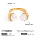 18k gold plated stainless steel open ring with two white pearls and size specifications - JDR0111030