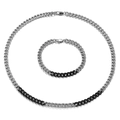 Conjunto de collar y pulsera de cadena cubana en acero inoxidable bicolor plata y negro - Plata y Negro (KS140925-KLHQ)