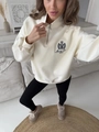 Oversize white quarter-zip sweatshirt with WISKII sports club crest print for women - S / Apricot (Thin)