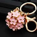 Pink cherry blossom flower cluster keychain with gold lobster clasp for women - Pink Hollow Flower Ball
