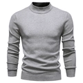 Men's slim-fit turtleneck sweater in grey thick knit fabric with ribbed cuffs - Mock Neck Grey