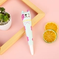 Stress-relief squishy blue cartoon cat pen with pink spots on a decorative pink background - Green Cat Handshake