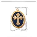 Detailed size specifications of blue enamel and gold stainless steel cross pendant - YE732-2-Gold Blue Pearl Cross