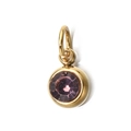 Close-up of a 6mm purple round faceted gemstone pendant with a gold plated bezel setting - [Jump Ring] June Light Purple