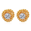 Vintage 18K gold plated stainless steel rose stud earrings with brilliant zircon stone - Gold White Zirconia