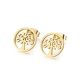 Elegant gold-plated tree of life stud earrings in brushed stainless steel finish - Round Tree of Life Style (KE92544-Z)