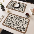 French style waterproof faux leather placemat with vintage floral pattern and brown piping - Square Rounded / 1 Piece / French Vintage Style-G