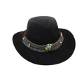 Cappello da cowboy in feltro nero con fascia etnica di perline e dettagli di nappe - Nero