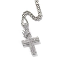 Dettaglio del ciondolo a croce con corona d'argento e zirconi su una catena a corda - 3mm 24inch / Argento + Catena a Corda in Acciaio Inossidabile