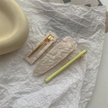 Three-piece hair clip set featuring beige marble resin and pale green acetate hairpins - Creamy White Hair Clip 3Pcs Set