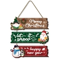 Three-tier wooden Christmas door sign with gnome, Santa and snowman on plaid backgrounds - Style B - 3-Layer Hanging Plaid Style / 29x10x0.5cm (3 Layers)