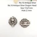 Detailed view of silver dragon head bead with 17x21mm dimensions and 2.1mm hole size - 16# Antique Silver Dragon Head (17x21mm)