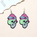 Λεπτομέρεια από ακρυλικά σκουλαρίκια Halloween με πολύχρωμα σχέδια νεκροκεφαλής και μανιταριού - Μανιτάρι Πράσινη Νεκροκεφαλή