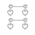 Detail of pink heart-shaped nipple rings with sparkling cubic zirconia on silver steel - White Heart Pair