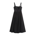Robe longue noire style français à bretelles avec boutons et coupe évasée - XS / Noir