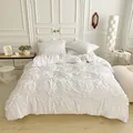 White pinched pleat bedding set including duvet cover and pillowcases in a bedroom - US-Twin: 168*229cm / White