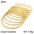 Lot de 9 joncs de 3mm en acier titane avec placage en or 18 carats pour femme - Style Ensemble de 9 Pièces Doré (KB183008-LO)