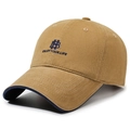 Khaki vintage baseball cap with navy blue embroidery and adjustable cotton strap - One Size(Adjustable) / Deep Beige