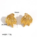 18k gold plated stainless steel fan earrings with rhinestones and leaf texture - Fan Shape Style (TE60606)