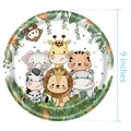 9-inch round paper plates featuring cartoon jungle animals and tropical leaves for parties - 9 Inch Plates