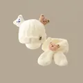 Beige winter knit beanie and scarf set with cute bear ears for infants and toddlers - Set Of Three White Bears (for Children Aged 2 Months To 2 Years)