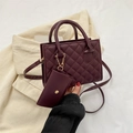 Quilted burgundy small square bag in faux leather with matching coin purse charm - Burgundy