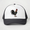 Klassische schwarz-weiße Trucker-Cap mit lebhaftem Hahn-Print für Outdoor-Sonnenschutz - Einheitsgröße / Schwarz & Weiß