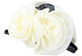 Elegante pinza per capelli in raso bianco crema con una grande base nera robusta - Bianco