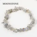 Irregular moonstone crystal beaded bracelet with blue sheen on white background - Grey Moonstone