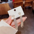 Orecchini lunghi a nappa in argento S925 placcati in oro con strass in cristallo bianco - Lunga Frangia Quadrata Tutto Diamanti Oro (E0360)