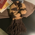 Striped knit scarf in dark brown and khaki with long tassels for winter warmth - Beige Coffee