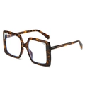 Classic tortoiseshell square oversized frames with silver metal accents and clear lenses - Leopard Frame