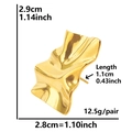 Irregular textured gold stainless steel stud earrings with size and weight dimensions - D169-G Gold Wrinkled Rectangle