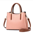 Pink and brown leather shoulder bag with gold hardware and FASHION Queen logo - Pink