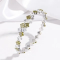 Detail of silver stainless steel bangle with green and white square-cut zircon stones - Olive Green