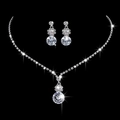 Sparkling silver rhinestone necklace and drop earrings bridal jewelry set on black background - TL068/Luxury Round Zirconia Pendant Set