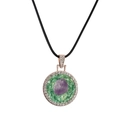 Collana a cuore geometrico con ametista naturale e strass su cordoncino nero - Ametista tonda con bordo in oro rosa