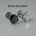 Black and clear 8mm cubic zirconia stud earrings with screw back stainless steel base - NO 6