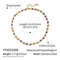 Detail showing specifications of enamel beaded stainless steel necklace with dimensions - Colorful Drip Enamel Round Bead Necklace (YYN025408)