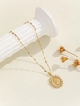 Detail of gold Virgin Mary pendant with cubic zirconia on white column and dried flowers - Gold White Zirconia (TP-04193-02)