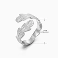 Silver leaf-shaped adjustable stainless steel ring with textured detail and 1.7cm diameter - Steel Ring 147