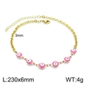 18K gold plated stainless steel anklet with pink evil eye charms for women - Gold Pink and White Evil Eye (KJ1910-Z)